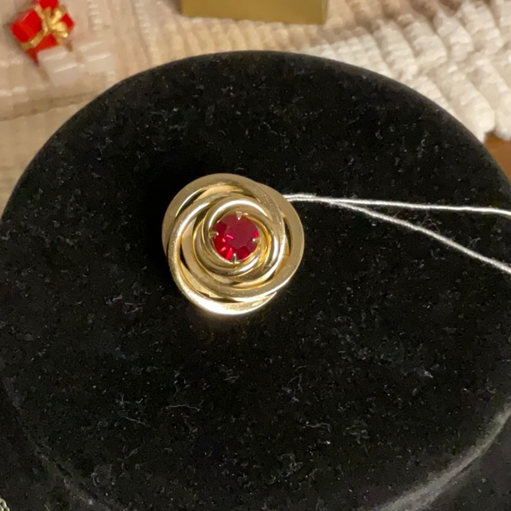 Vintage Coro Brooch Silver Tone Metal with Red Rhinestone